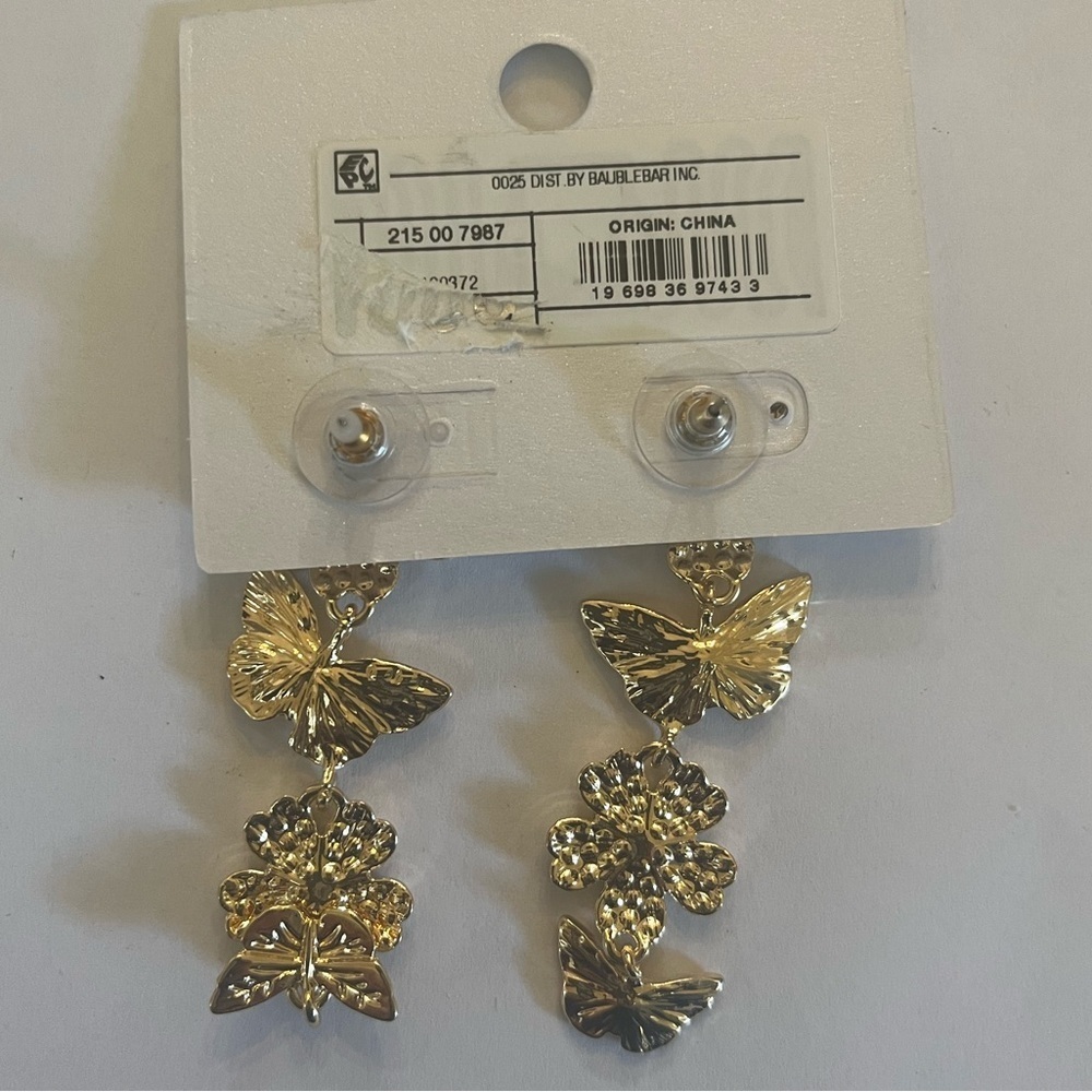 SUGARFIX by BaubleBar gold & crystal butterfly statement dangle earrings NWT NEW - Picture 4 of 4